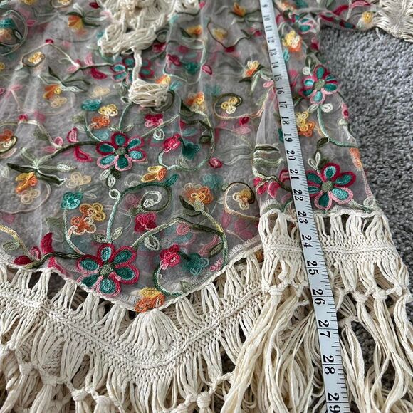 Asha Mesh Floral Embroidered Cover-Up — Cream Sheer Swim Beach Kimono - Picture 6 of 6